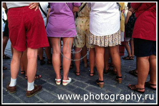 Tourists' legs in Prague